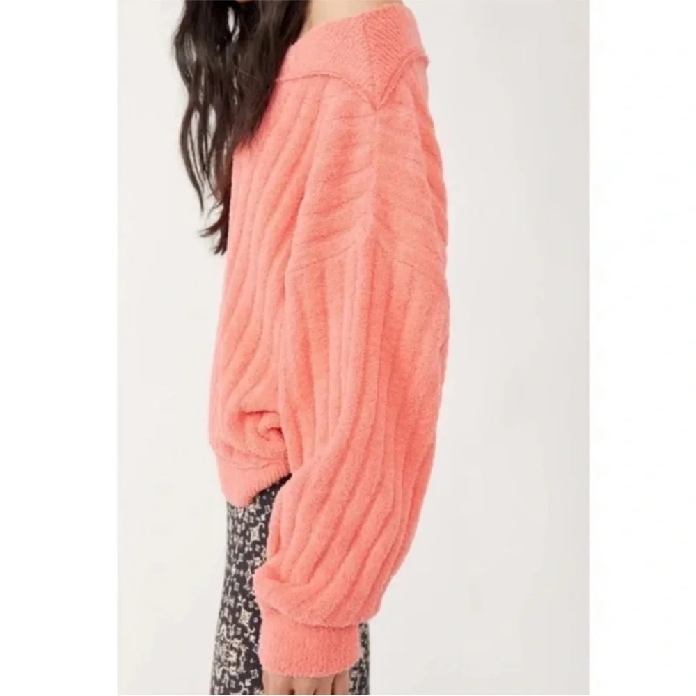 FREE PEOPLE Cabin Fever Pullover Top Sweater In Coral Size Large